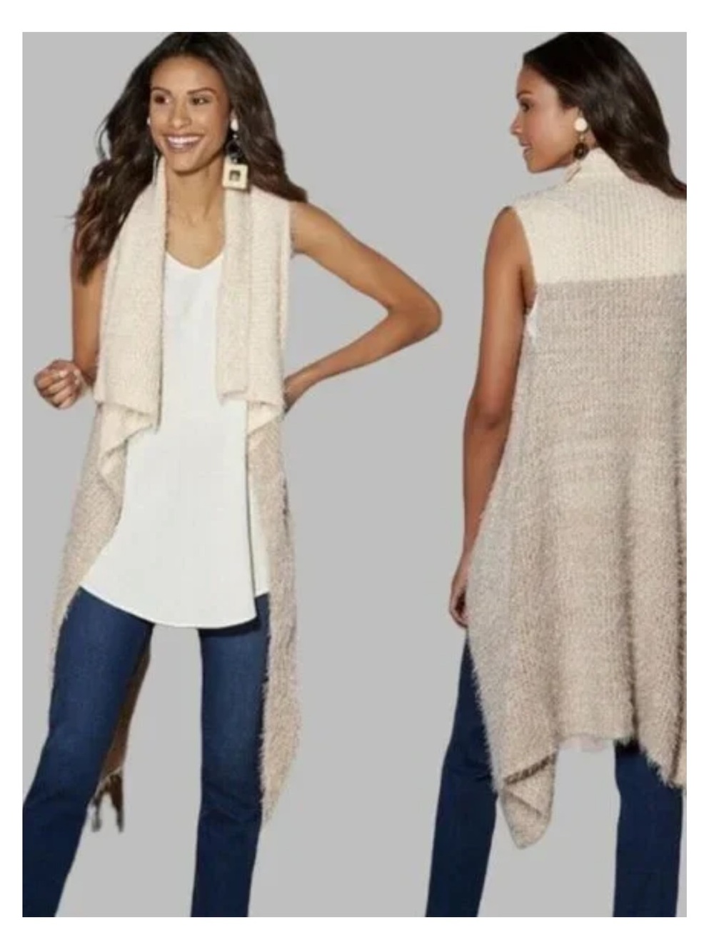 Soft Surrounding Chenille Eyelash Cozy Open-Front Waterfall Sweater Vest S/M